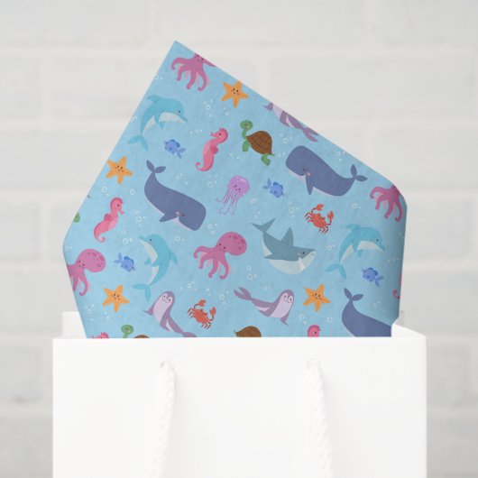 Tissuepapier met zeewezens, decoupage van het zeel (Cadeauzakje)