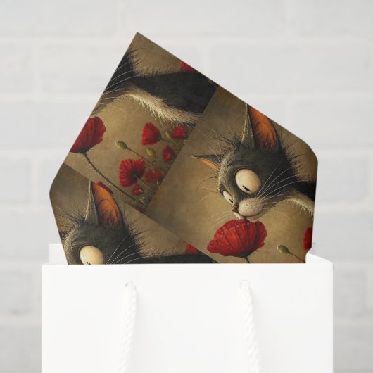 Tissuepapier Zwart & Witte Kat Rode Bloem Bloemstu (Cadeauzakje)