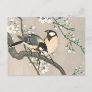 Tit on Cherry Branch Painting van Ohara Koson Briefkaart