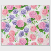 Tit-vogel en -bloemen cadeaupapier (Vlak)