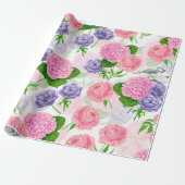 Tit-vogel en -bloemen cadeaupapier (Uitgerold)