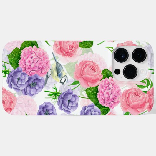 Tit-vogel en -bloemen Case-Mate iPhone case (Achterkant (horizontaal))