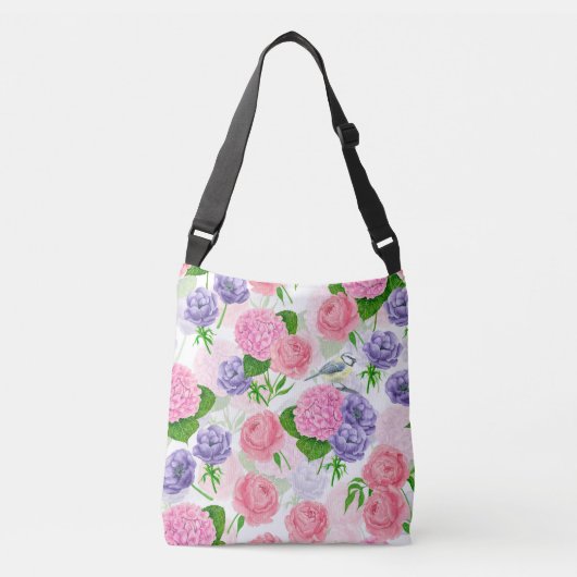 Tit-vogel en -bloemen crossbody tas (Voorkant)