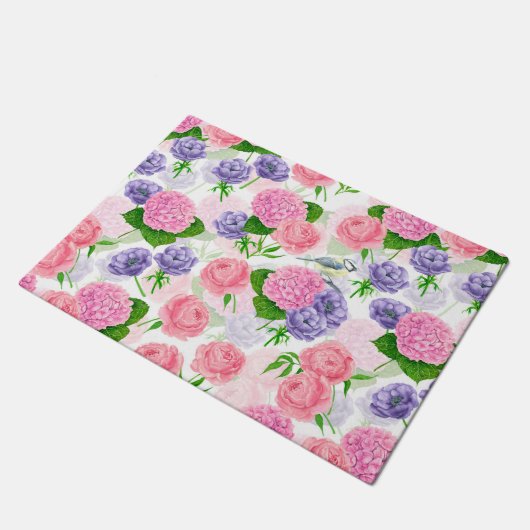 Tit-vogel en -bloemen deurmat (Schuin)