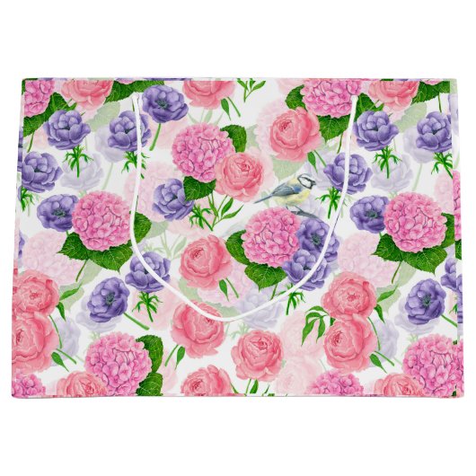 Tit-vogel en -bloemen groot cadeauzakje (Voorkant)