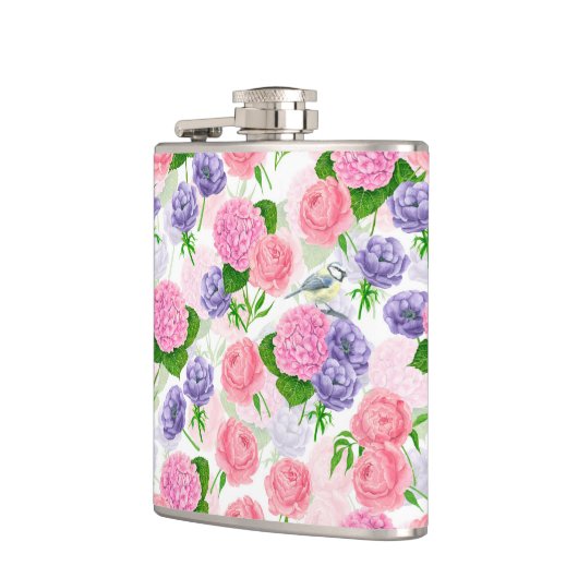 Tit-vogel en -bloemen heupfles (Links)