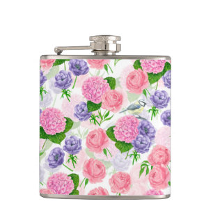 Tit-vogel en -bloemen heupfles