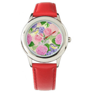 Tit-vogel en -bloemen horloge