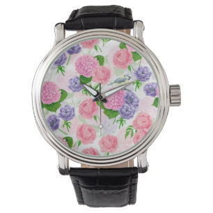 Tit-vogel en -bloemen horloge