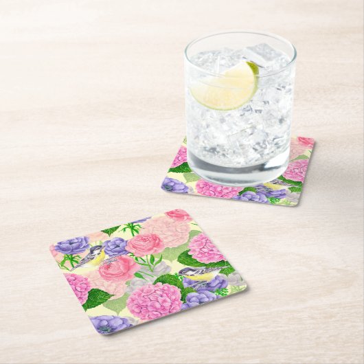 Tit-vogel en -bloemen kartonnen onderzetters (Insitu)