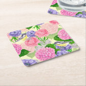 Tit-vogel en -bloemen kartonnen onderzetters (Schuin)