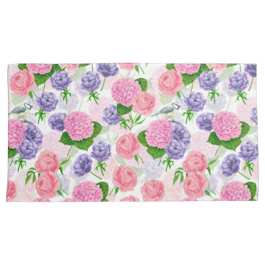 Tit-vogel en -bloemen kussensloop (Voorkant-Rechts)