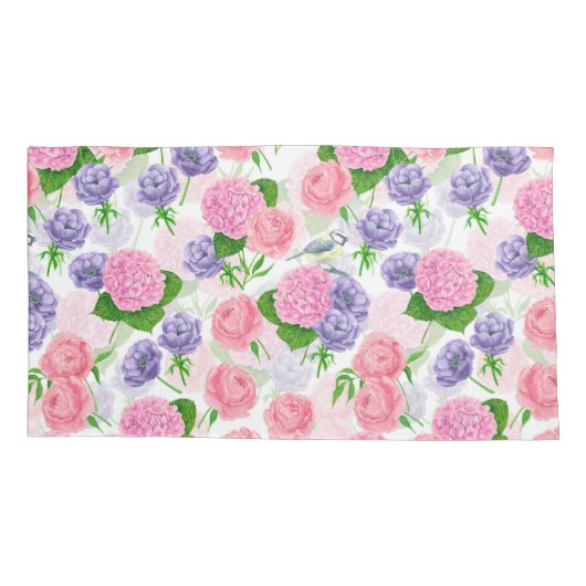 Tit-vogel en -bloemen kussensloop (Achterkant-Links)