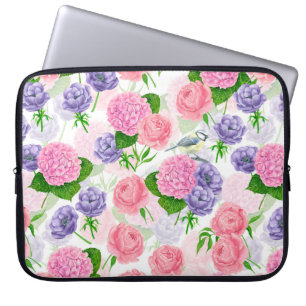 Tit-vogel en -bloemen laptop sleeve
