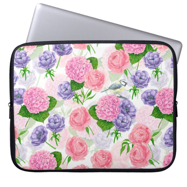 Tit-vogel en -bloemen laptop sleeve (Voorkant)