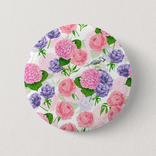 Tit-vogel en -bloemen ronde button 5,7 cm (Voorkant)