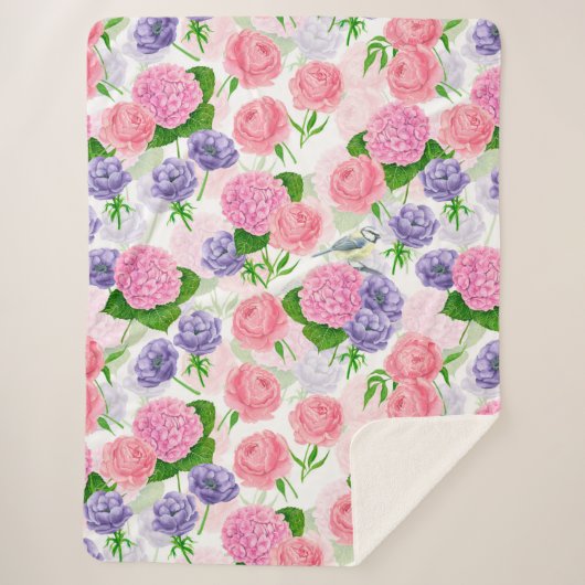 Tit-vogel en -bloemen sherpa deken (Voorkant)