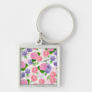 Tit-vogel en -bloemen sleutelhanger