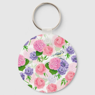 Tit-vogel en -bloemen sleutelhanger