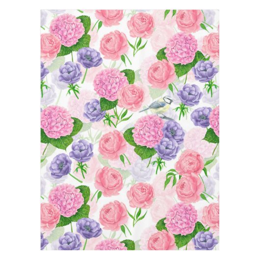 Tit-vogel en -bloemen tafelkleed (Voorkant)