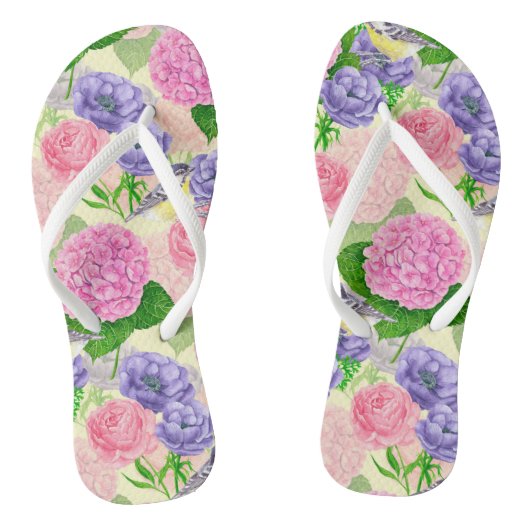 Tit-vogel en -bloemen teenslippers (Voetbed)