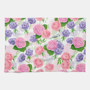 Tit-vogel en -bloemen theedoek