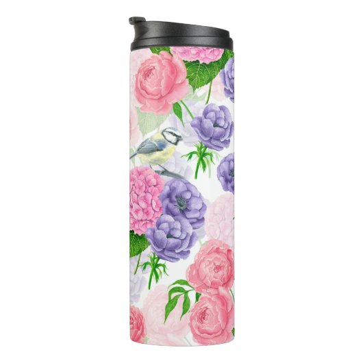 Tit-vogel en -bloemen thermosbeker (Geroteerd rechts)