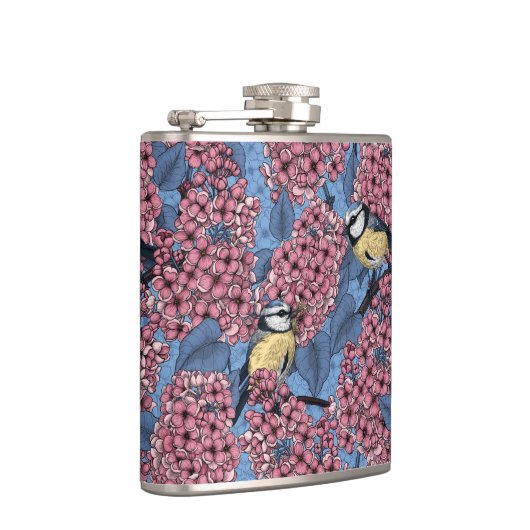 Tit-vogels in de lila tuin heupfles (Rechts)