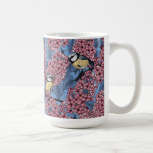 Tit-vogels in de lila tuin koffiemok
