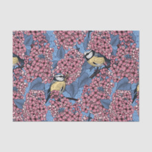 Tit-vogels in de lila tuin tissuepapier