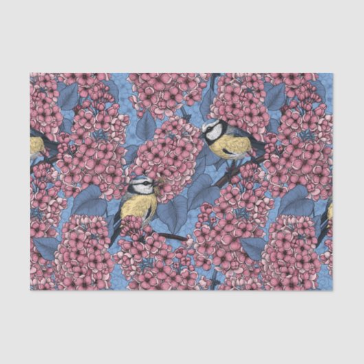Tit-vogels in de lila tuin tissuepapier (Voorkant)