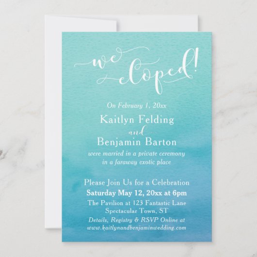 Titaanblauw Aquarel Ombre We Eloped Ontvangst Kaart (Voorkant)