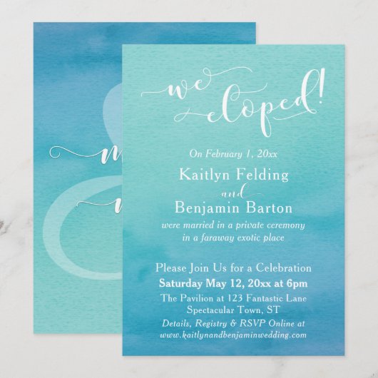 Titaanblauw Aquarel Ombre We Elopeden Ontvangst Kaart (Voorkant / Achterkant)