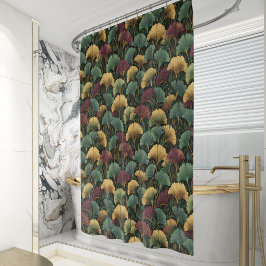 Titaanblauw Bourgondie Ginkgo Blad Patroon  Douchegordijn