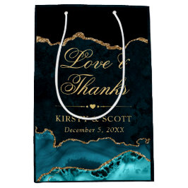 Titaanblauw en gouden glittersparelmoer agaat brui medium cadeauzakje