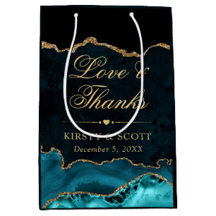 Titaanblauw en gouden glittersparelmoer agaat brui medium cadeauzakje