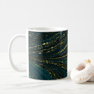 Titaanblauw en Gouden Kronkels Abstract Luxe Moder Koffiemok