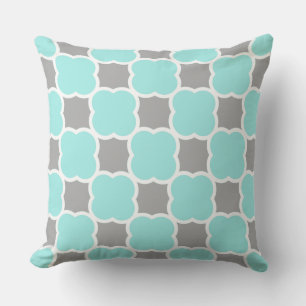Titaanblauw en grijs Quatrefoil-patroonprint Kussen