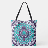 Titaanblauw en Paarse Krachtige Mandala Patroon Tote Bag (Achterkant)