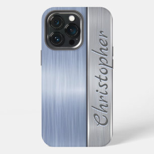 Titaanblauw en zilver roestvrijstalen print iPhone 13 pro hoesje