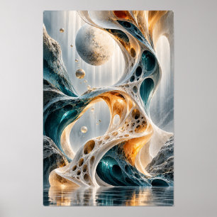 Titaanblauw Gouden Organische Bollen Surrealistisc Poster