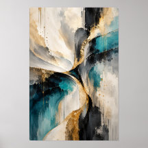 Titaanblauw Gouden Stroom Moderne Abstracte Wandku