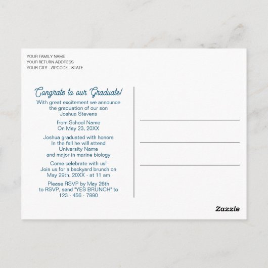 Titaanblauw groen abstract afstudeerverslag briefkaart (Achterkant)