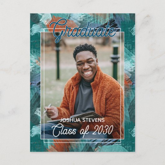 Titaanblauw groen abstract afstudeerverslag briefkaart (Voorkant)