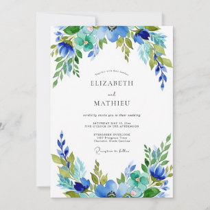 Titaanblauw Harmonieuze Botanische Bruiloft Kaart