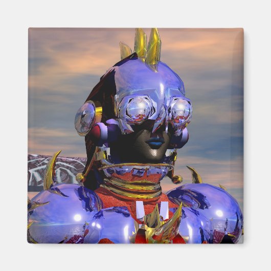 TITAN CYBORG PORTRAIT Blue Science Fiction,Scifi Magneet (Voorkant)