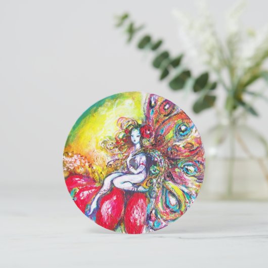 TITANIA EN RODE BLOEM, Groen Geel Roze Glitters Kaart (Staand voorkant)