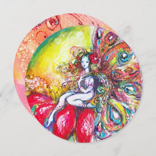 TITANIA EN RODE BLOEM, Groen Geel Roze Glitters Kaart (Voorkant / Achterkant)