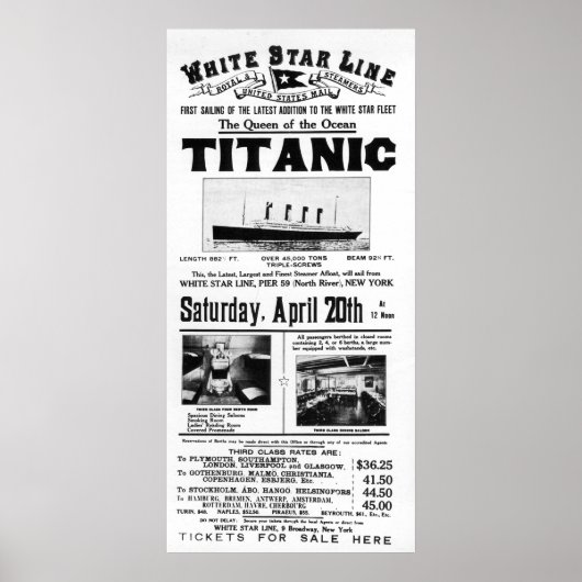 Titanic 3rd Class Adverteren Poster (Voorkant)
