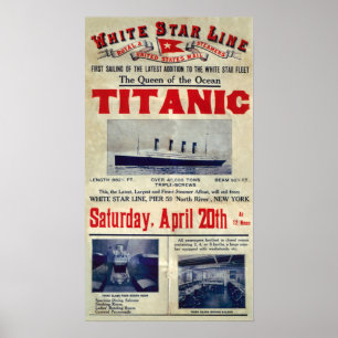 Titanic Aankomst Welkom Advertentie 20 april 1912 Poster